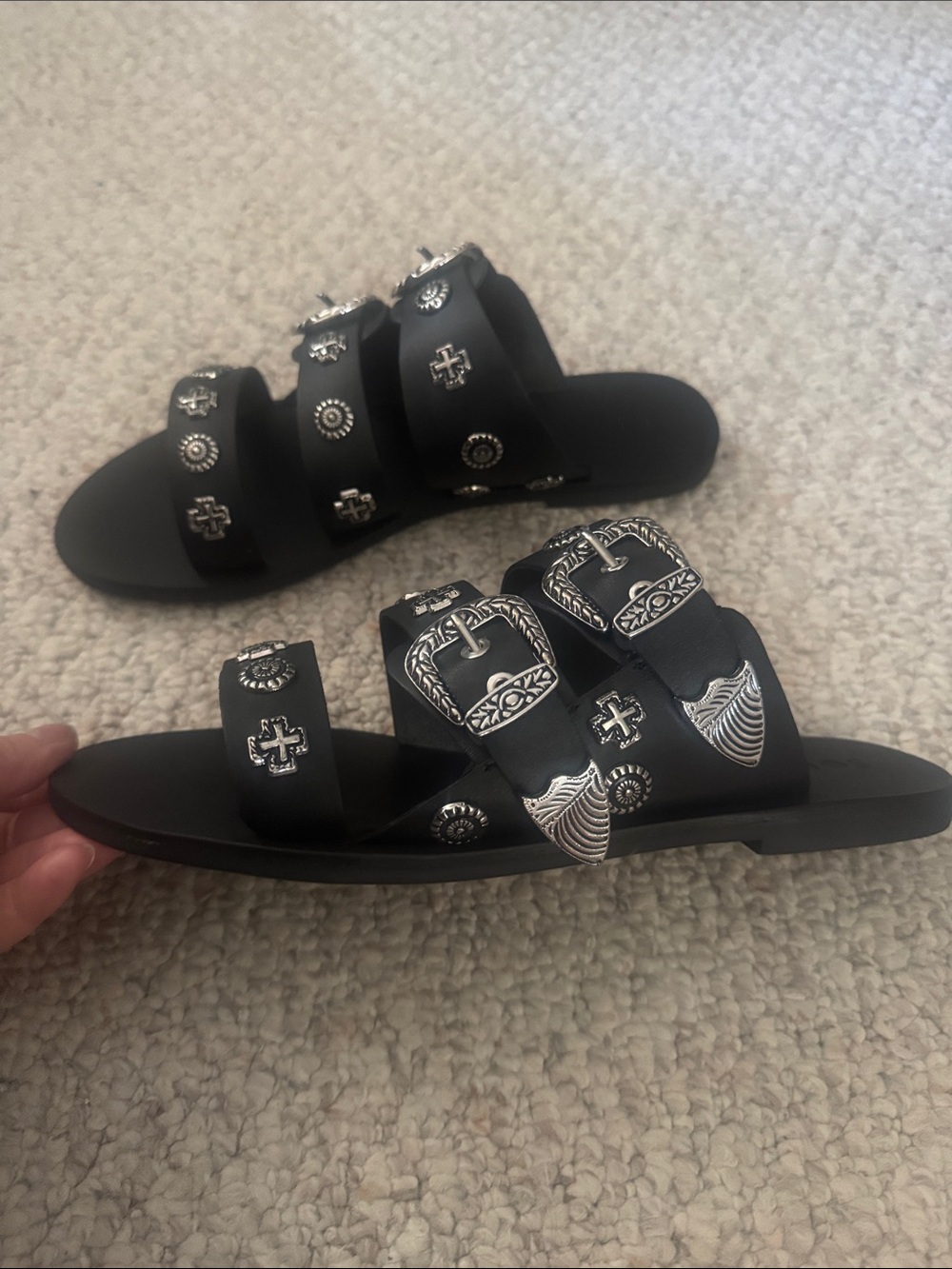 Sol Sana Black Leather Studded Sandals